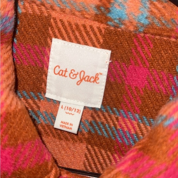Cat and Jack Girls Flannel Shacket Size Medium Orange - Picture 3 of 3